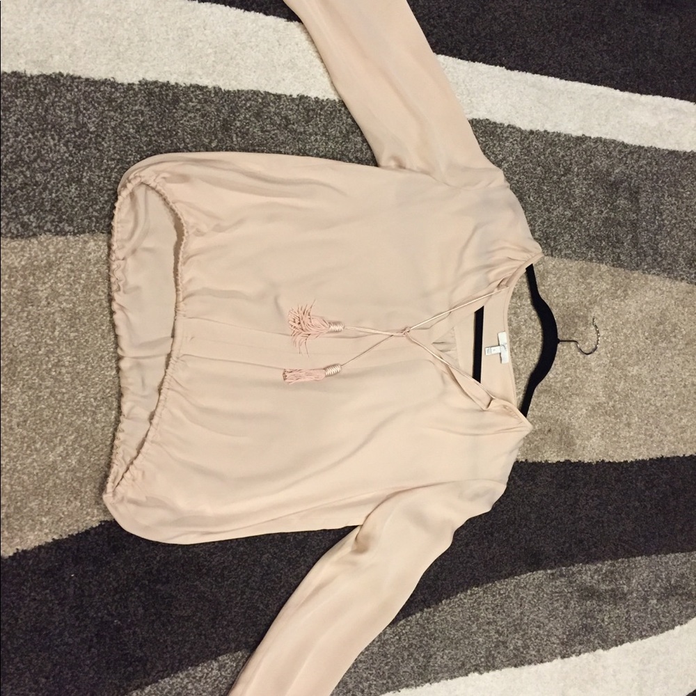 Joie 100% Silk Top with Tassels Beige
